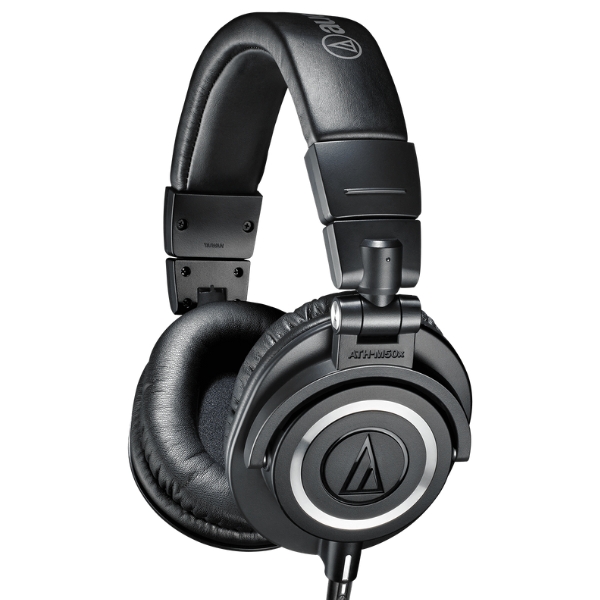 Close-up of Audio-Technica ATH-M50x professional studio headphones.