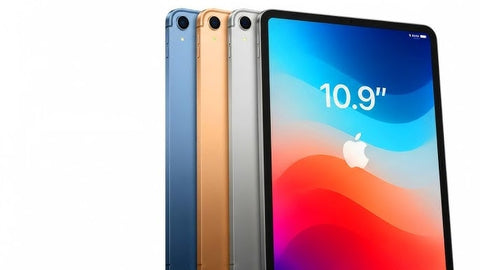 Render of a sleek, colorful iPad showcasing the A18 chip integration.