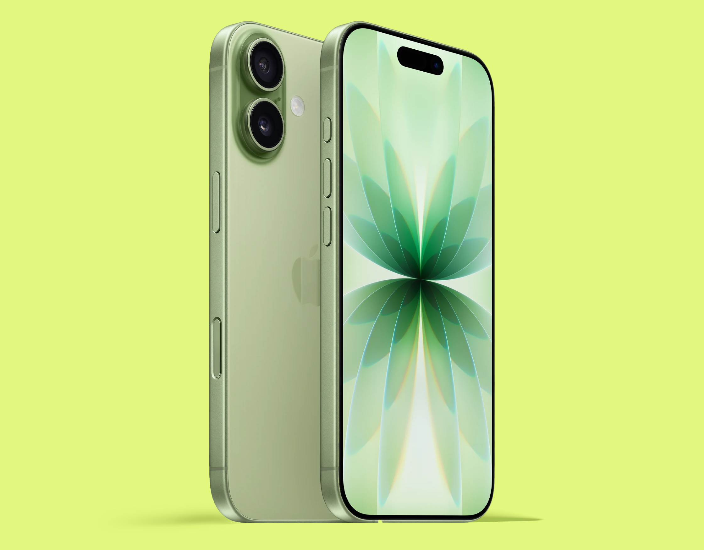 A rear view of the iPhone 17 in Sage Green, showing its muted earth tone.