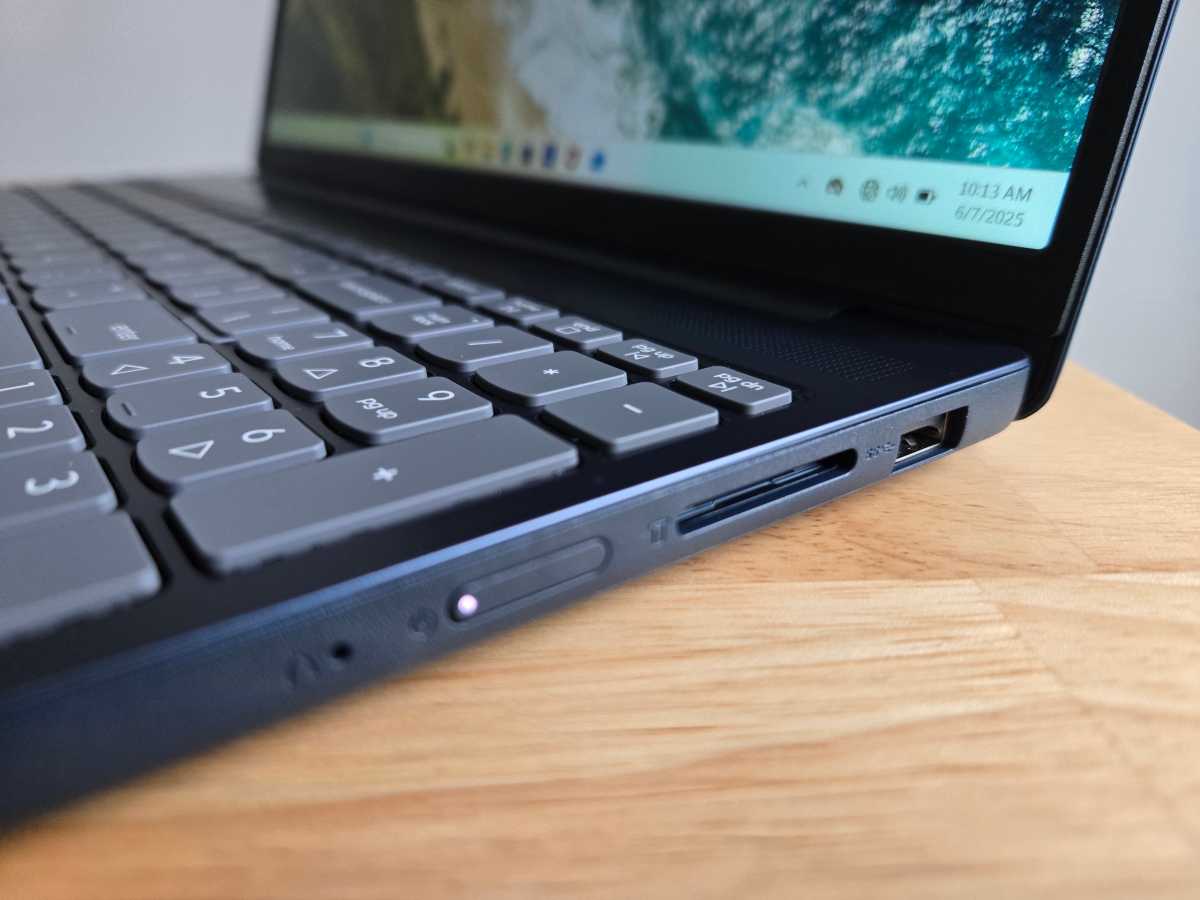 Side view of the Lenovo IdeaPad Slim 3 showing the USB-C and USB-A port configuration.