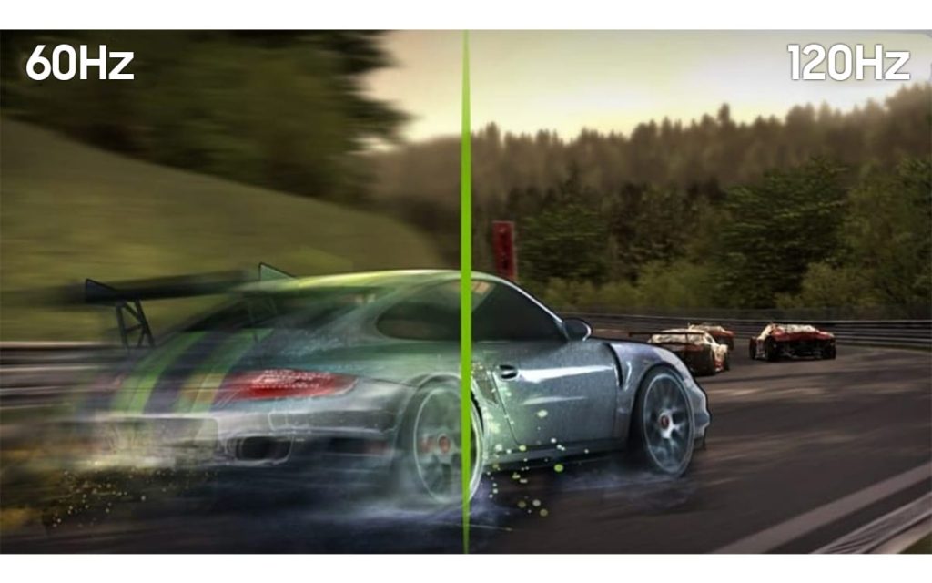 A comparison graphic showing the smoothness difference between a 60Hz display and a 120Hz ProMotion display.