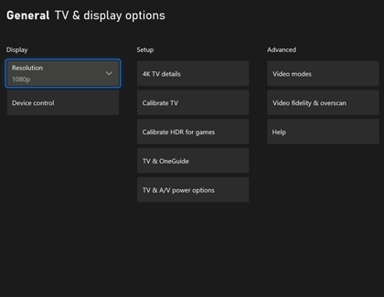 The Xbox dashboard menu showing TV and display options like 4K and HDR.
