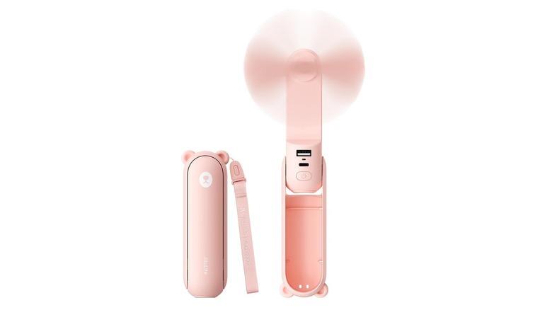 The JisuLife Life8 handheld fan in its folded, portable configuration.