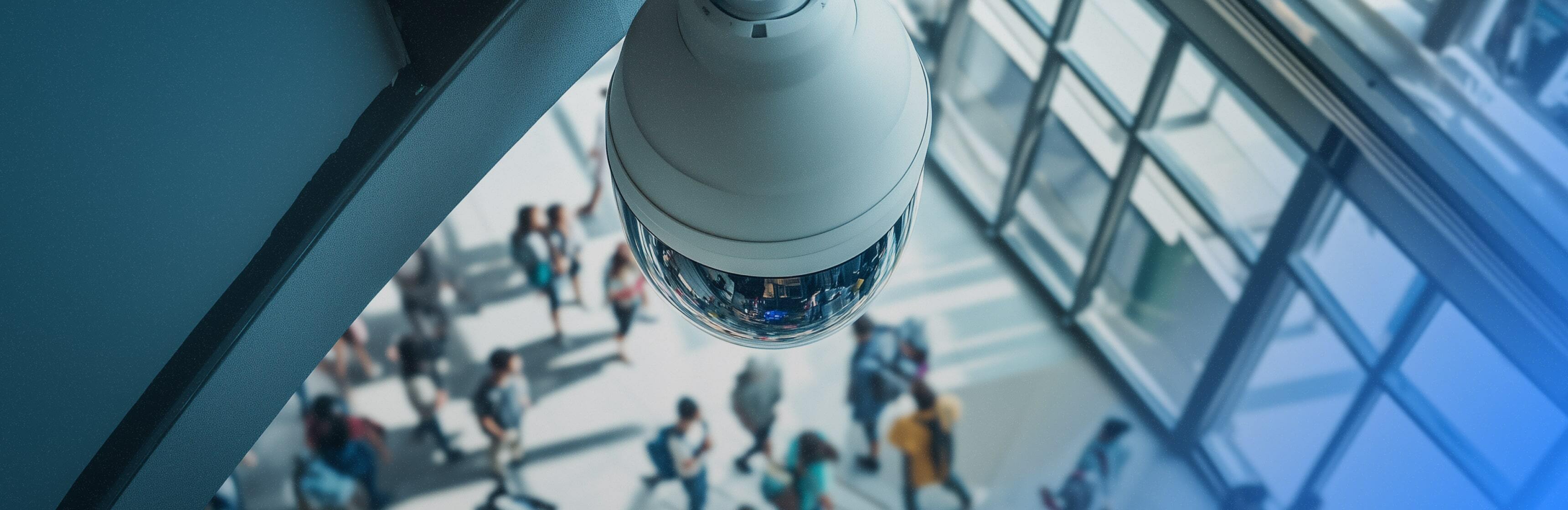 A 3D mapping and security analytics dashboard showing a birds-eye view of a monitored facility.