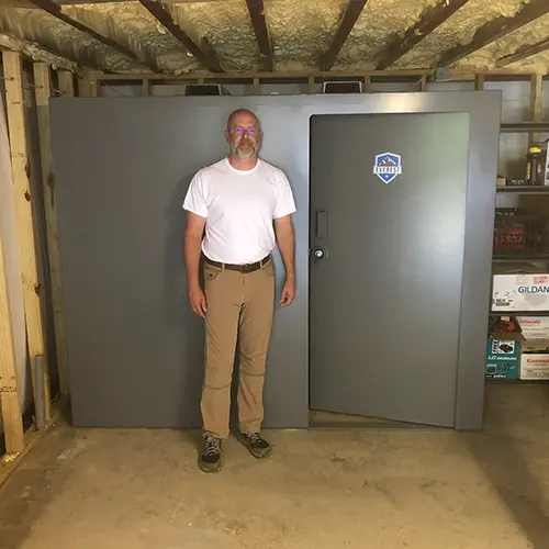 Sophisticated interior design of a luxury safety bunker with modern furniture and high-end finishes.