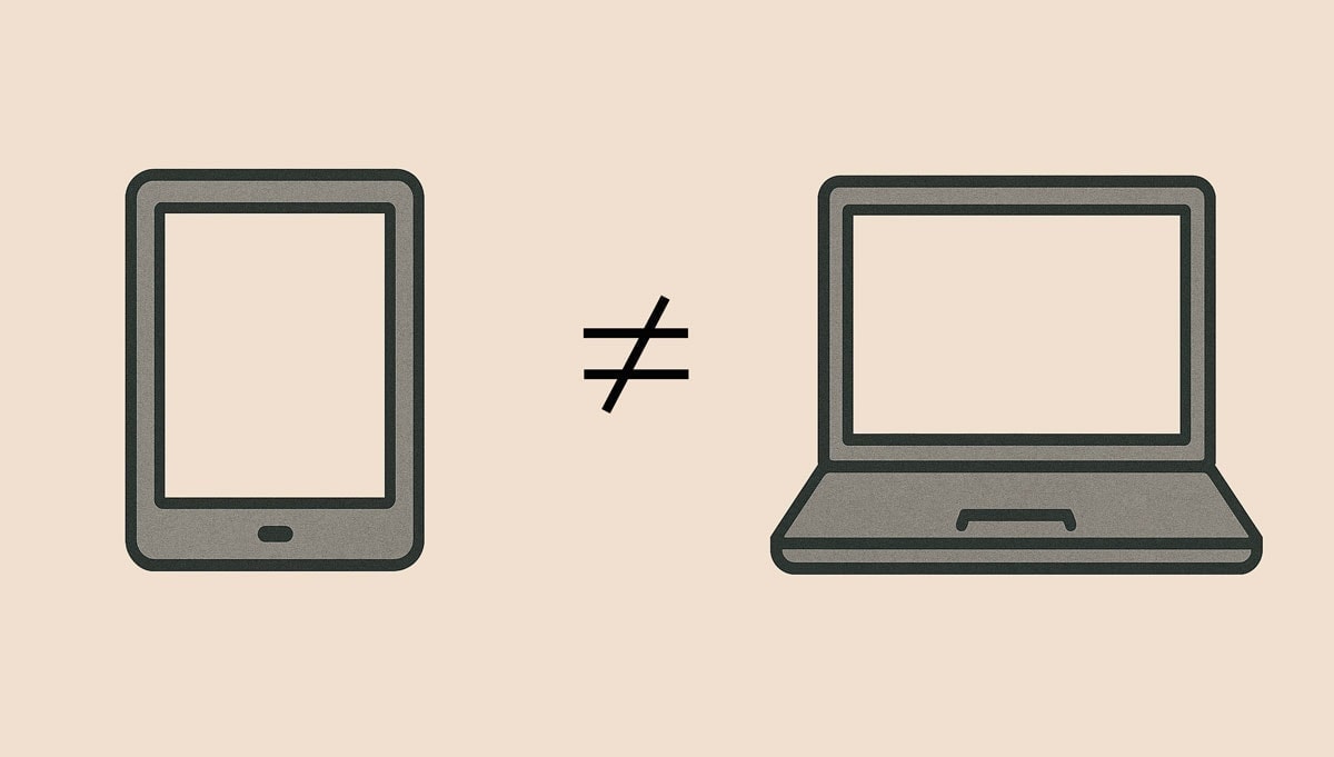 A side-by-side visual comparison showing a tablet with a keyboard case next to a standard laptop.