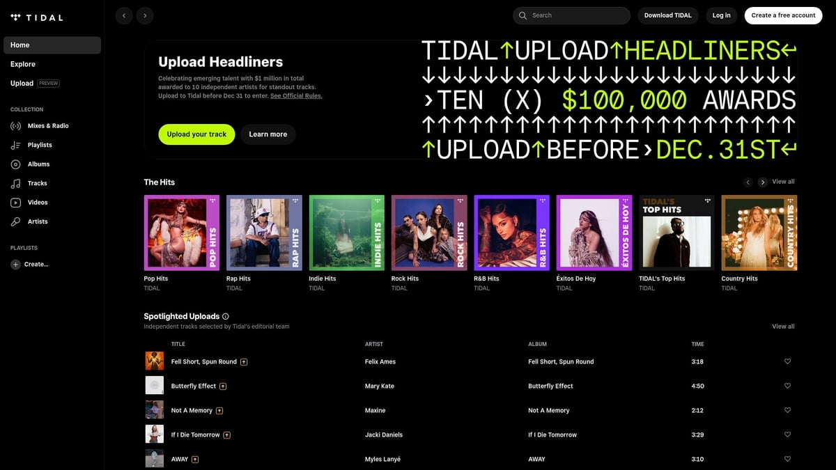Tidal streaming service logo and interface on a mobile device.