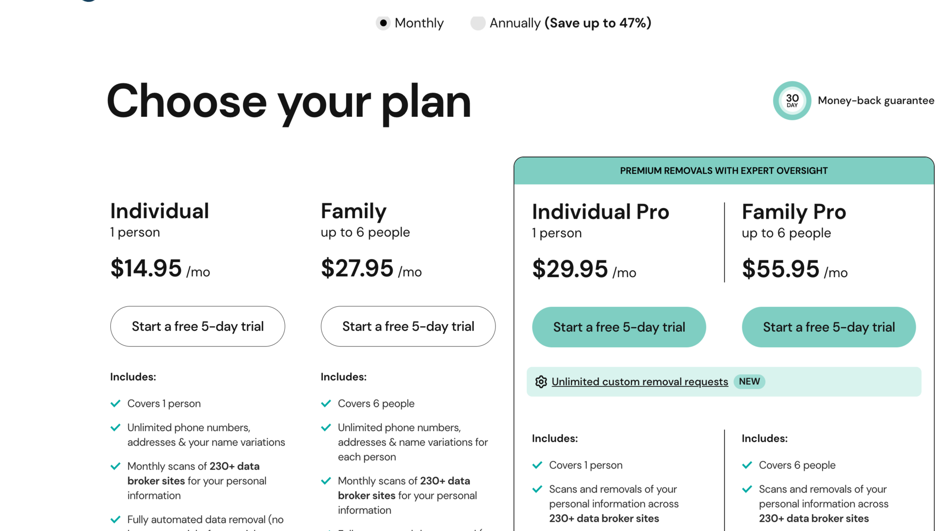 OneRep subscription pricing tiers and plan details