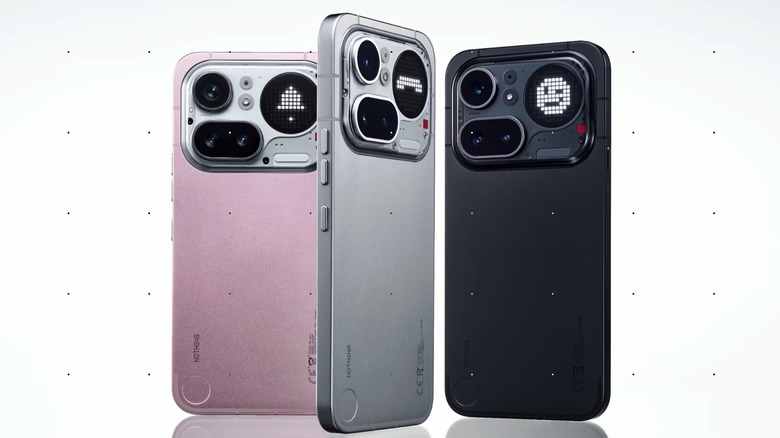 The Nothing 4a Pro showing various translucent color options.