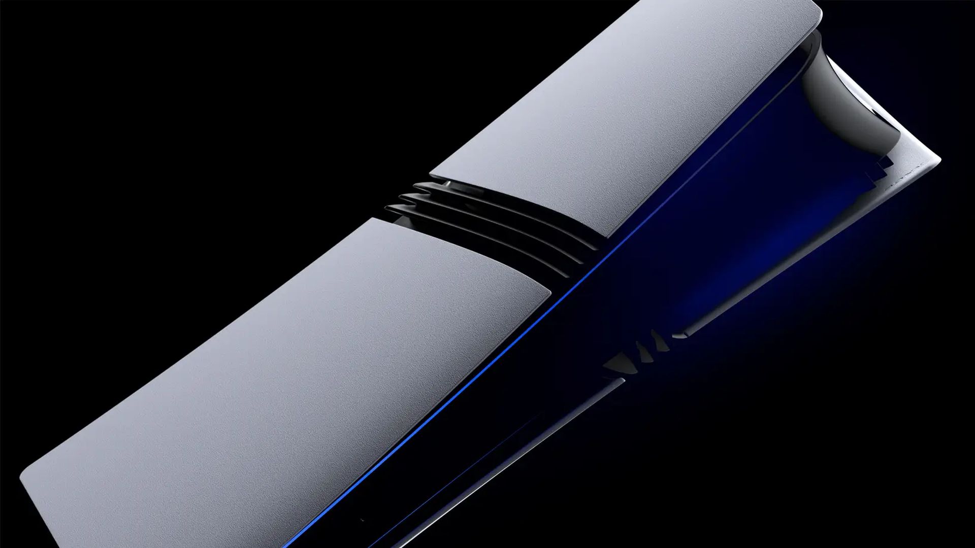 Close-up detail of the white and black casing of a PlayStation 5 Pro console.