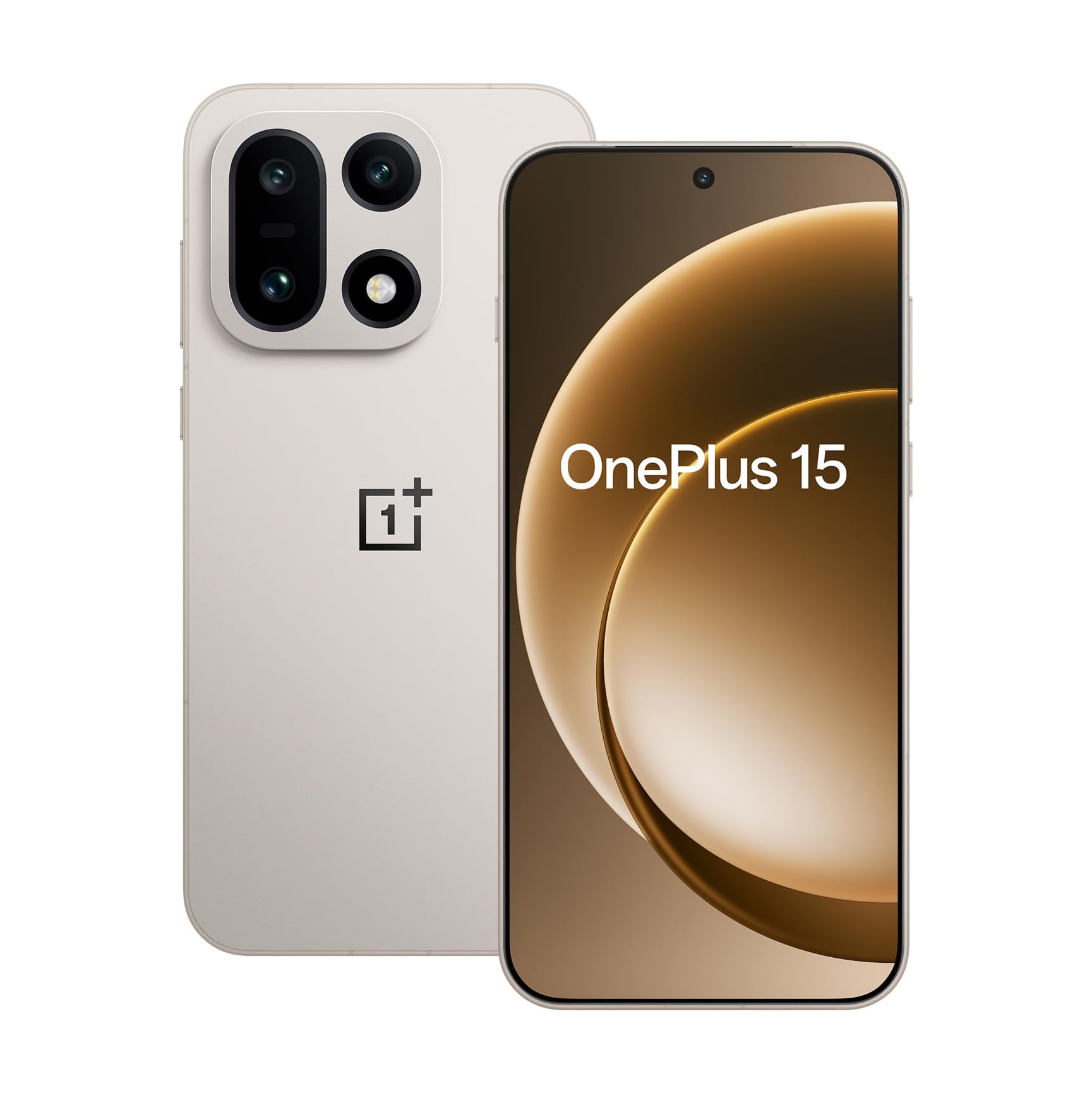 The OnePlus 15 flagship smartphone showing its rear camera housing.