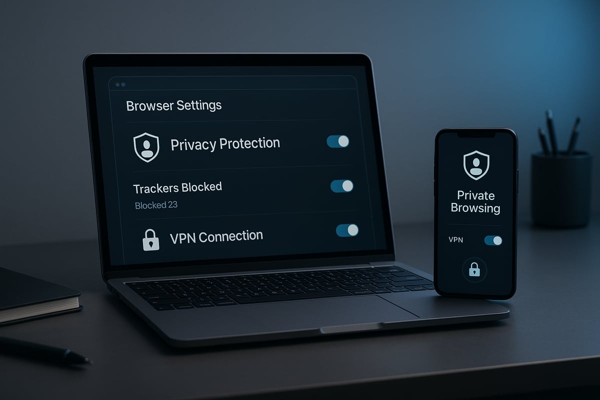 Conceptual image of a digital shield protecting online browsing and app data.