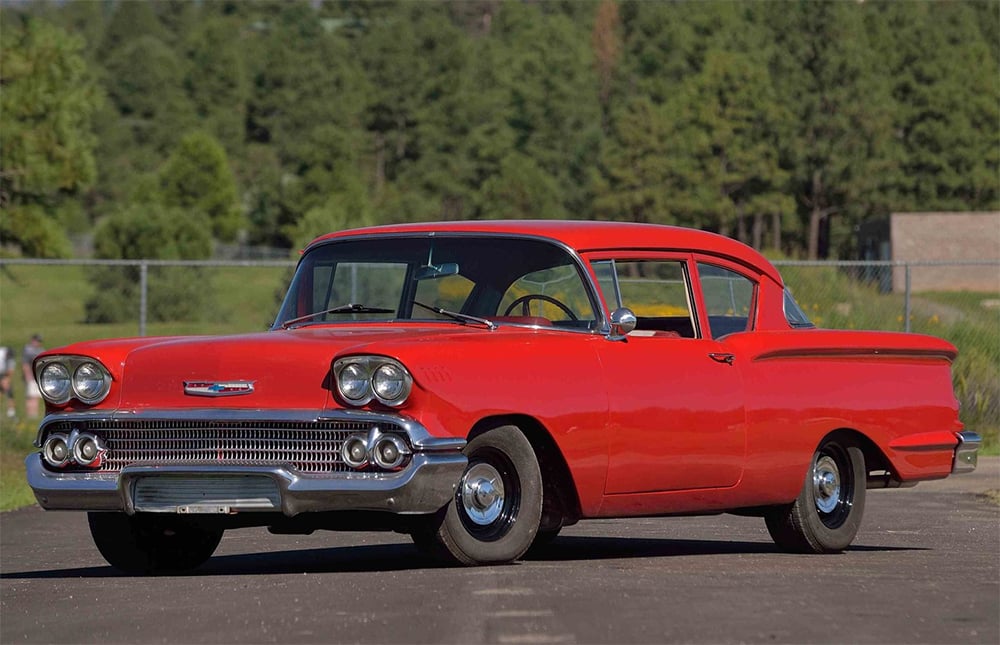 A 1958 Chevrolet Delray, showcasing the minimalist utility style of Chevy's base models.