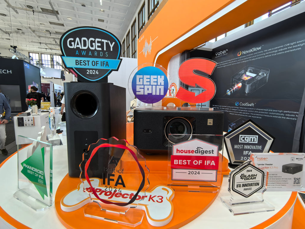 The Yaber exhibition booth at IFA Berlin featuring the K3 series projectors.