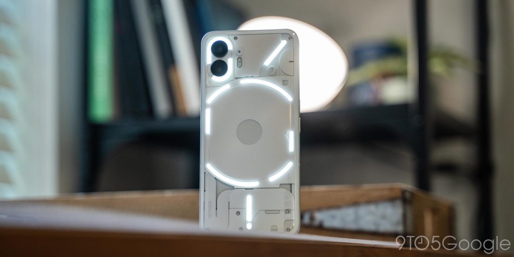 Macro shot of the individual LED segments within the Nothing Phone Glyph Interface.