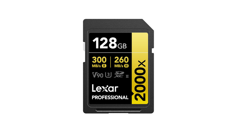 A Lexar 128GB Professional 2000x SD card product visual.