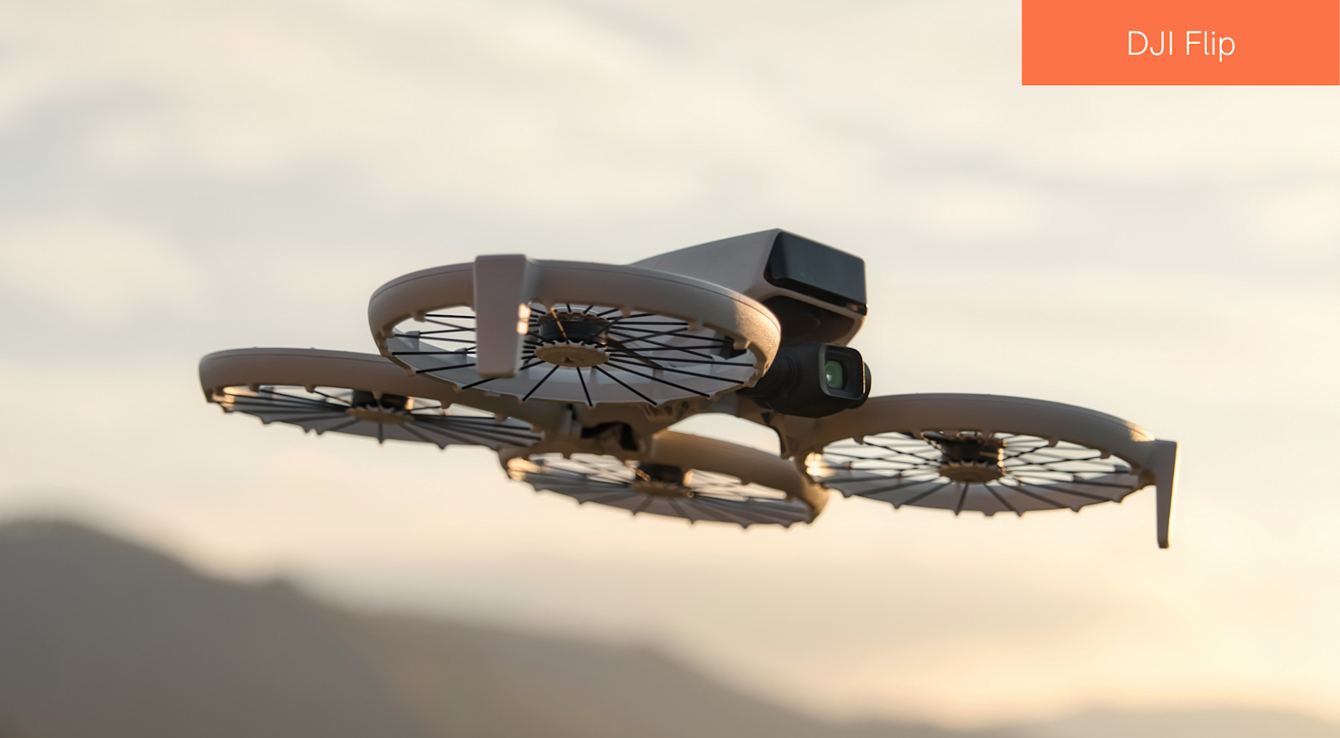 Close-up of the integrated propeller guards on the DJI Flip drone.