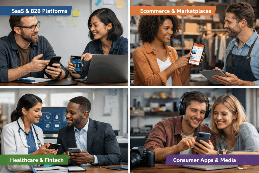 Graphic showing the impact of mobile development trends across different industry sectors.