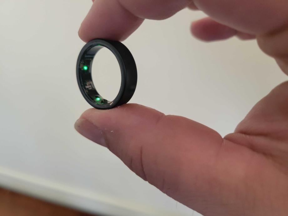 The interior of the Samsung Galaxy Ring showing the LED health sensors and tracking nodes.
