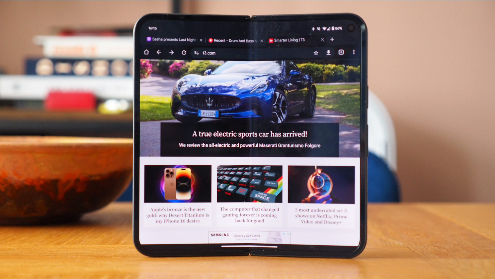 A Google Pixel 9 Pro Fold displayed on a table surface.