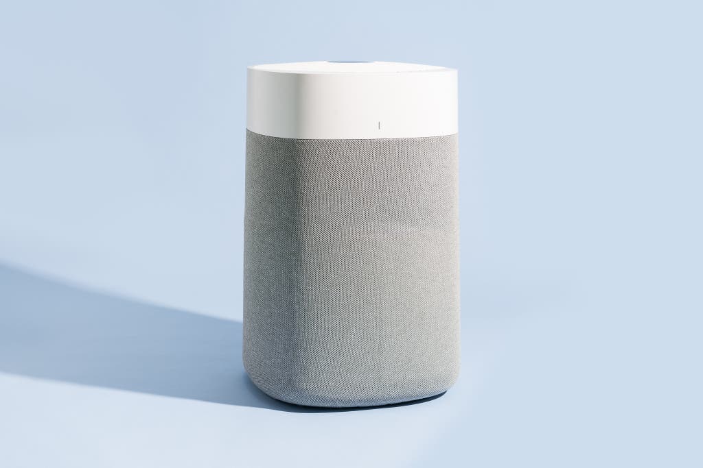 A large Blueair Blue Pure 211i Max air purifier standing in a modern living room.