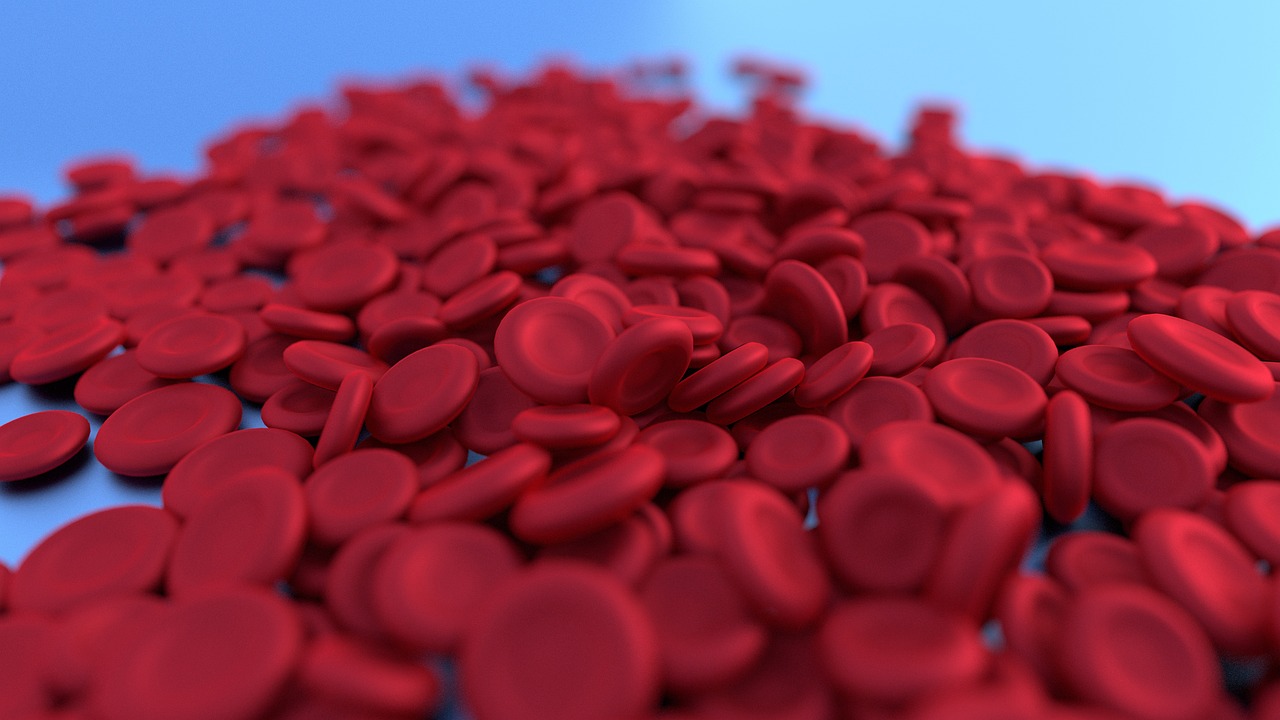 3D render of red blood cells flowing through a human artery