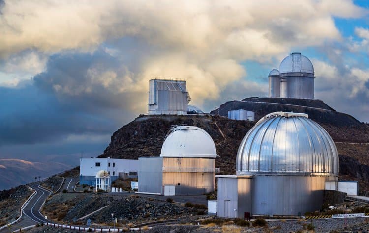 Wide shot of Paranal and La Silla astronomical observatories in northern Chile.