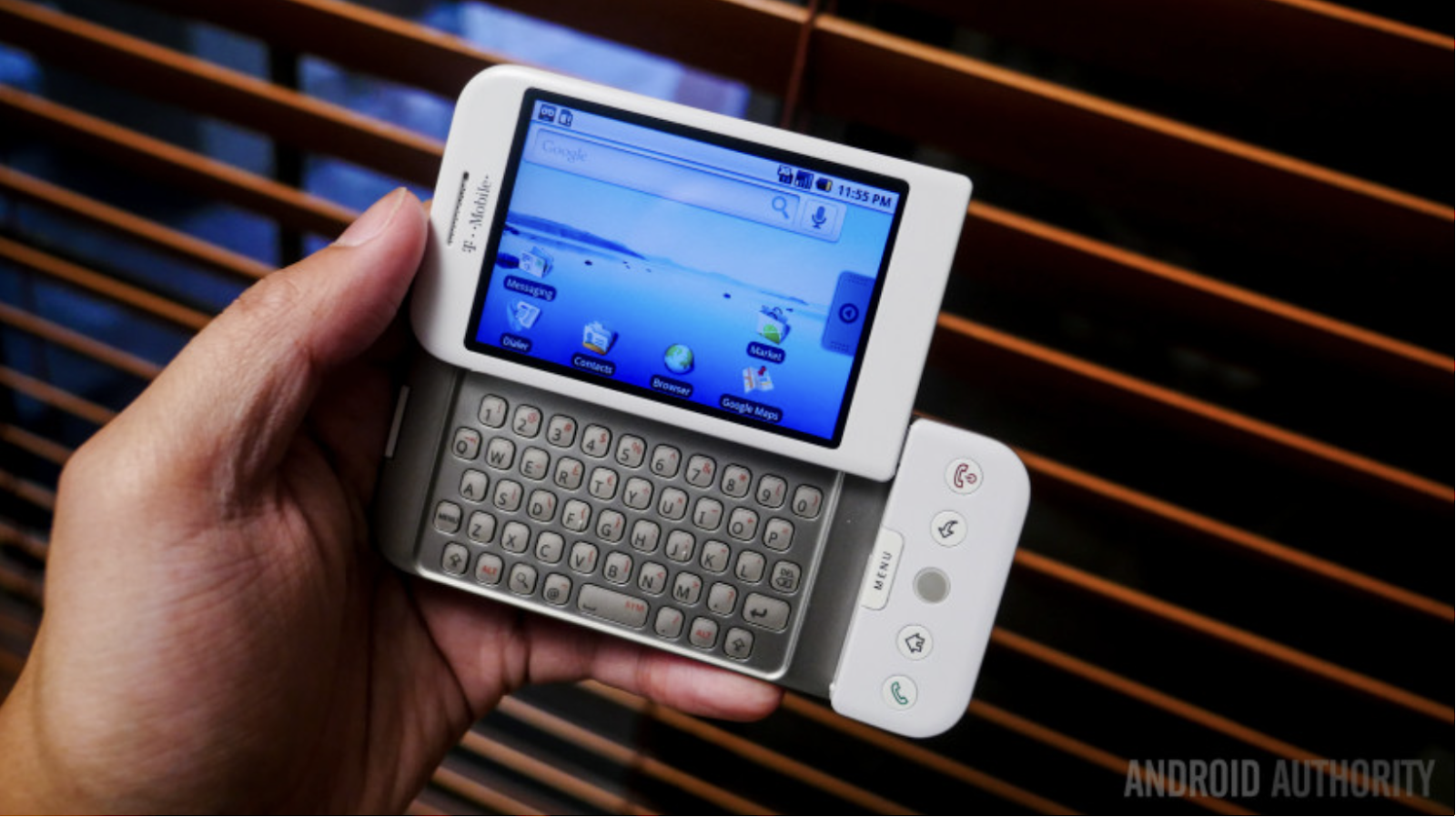 The T-Mobile G1 (HTC Dream), the first ever Android smartphone with a slide-out keyboard.
