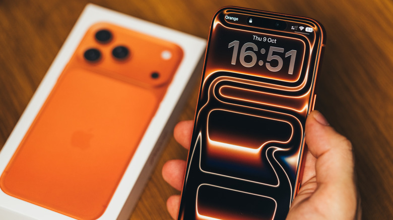 A close-up view of the iPhone 17 Pro Max being held in a hand.