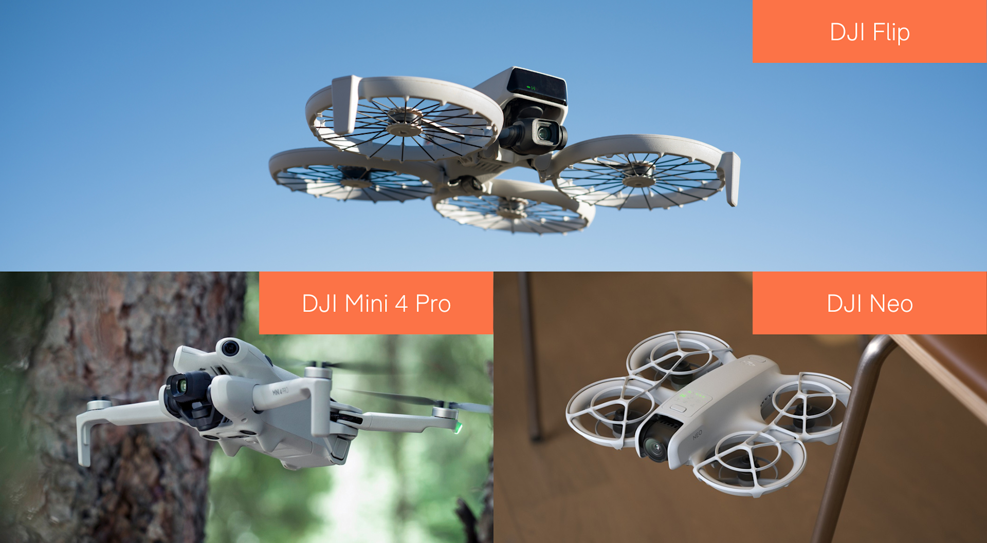 Technical diagram comparing the camera sensors of DJI Flip and Mini 4 Pro.