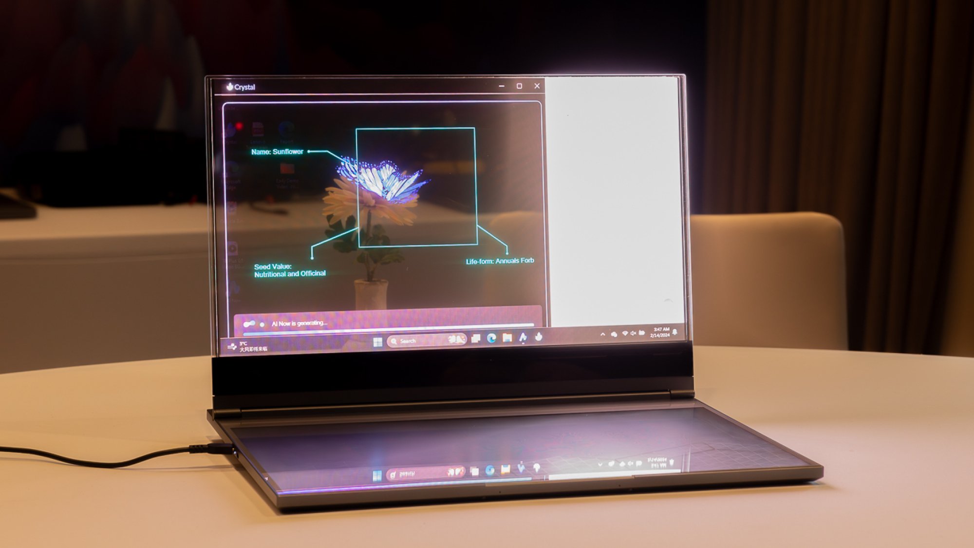 Front view of the Lenovo ThinkBook Transparent Display Laptop concept.
