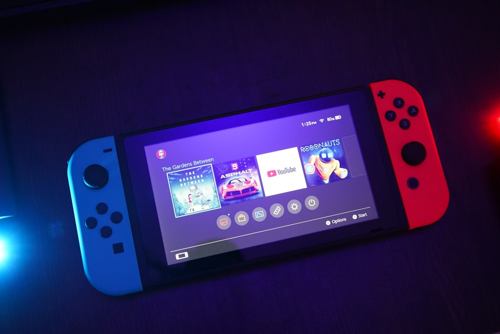 A Nintendo Switch console being held in handheld mode.