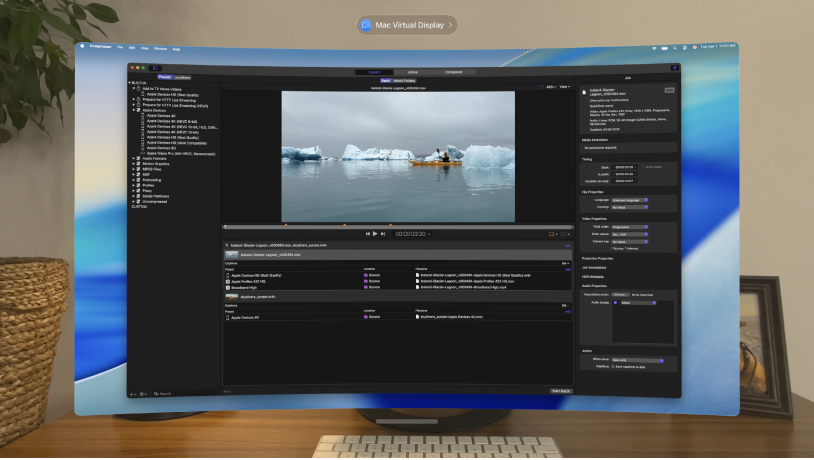The Mac Virtual Display feature on Apple Vision Pro showing the Compressor app in a floating window.