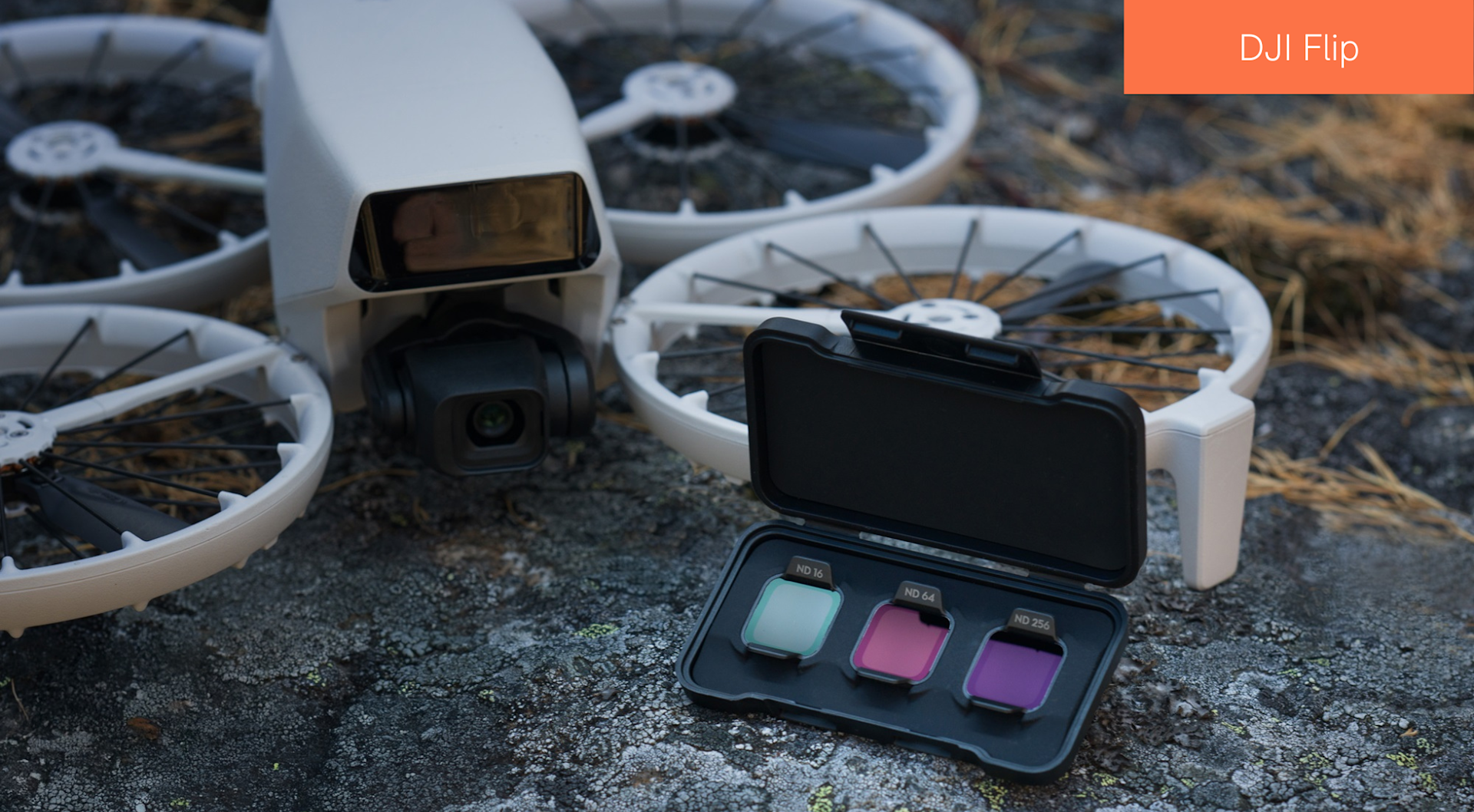 DJI Flip drone hovering outdoors in daylight.