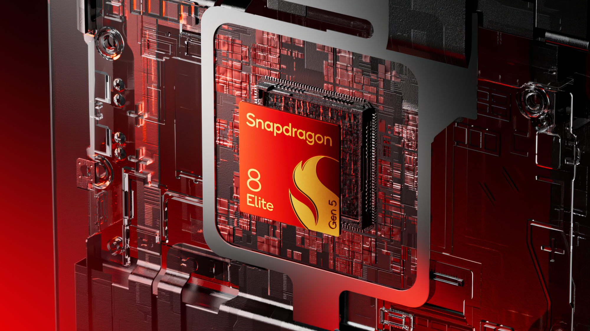 Logo for the Snapdragon 8 Elite Gen 5 mobile processor on a dark background.