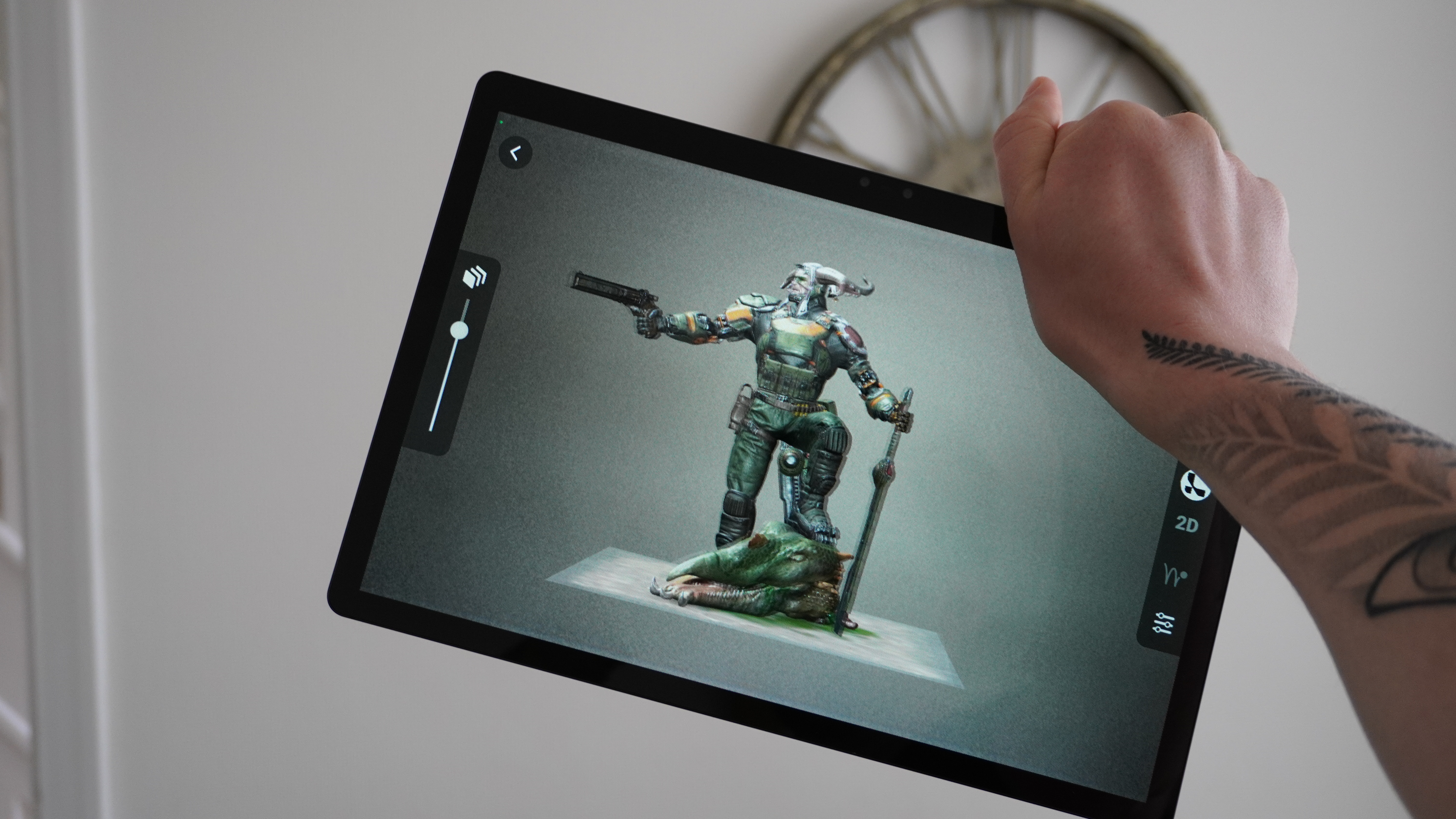 Close-up of the Nubia Pad 3D II screen displaying layered 3D graphics.