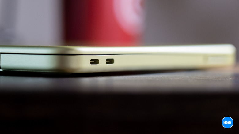 Side view of the MacBook Neo focusing on its two USB-C ports.