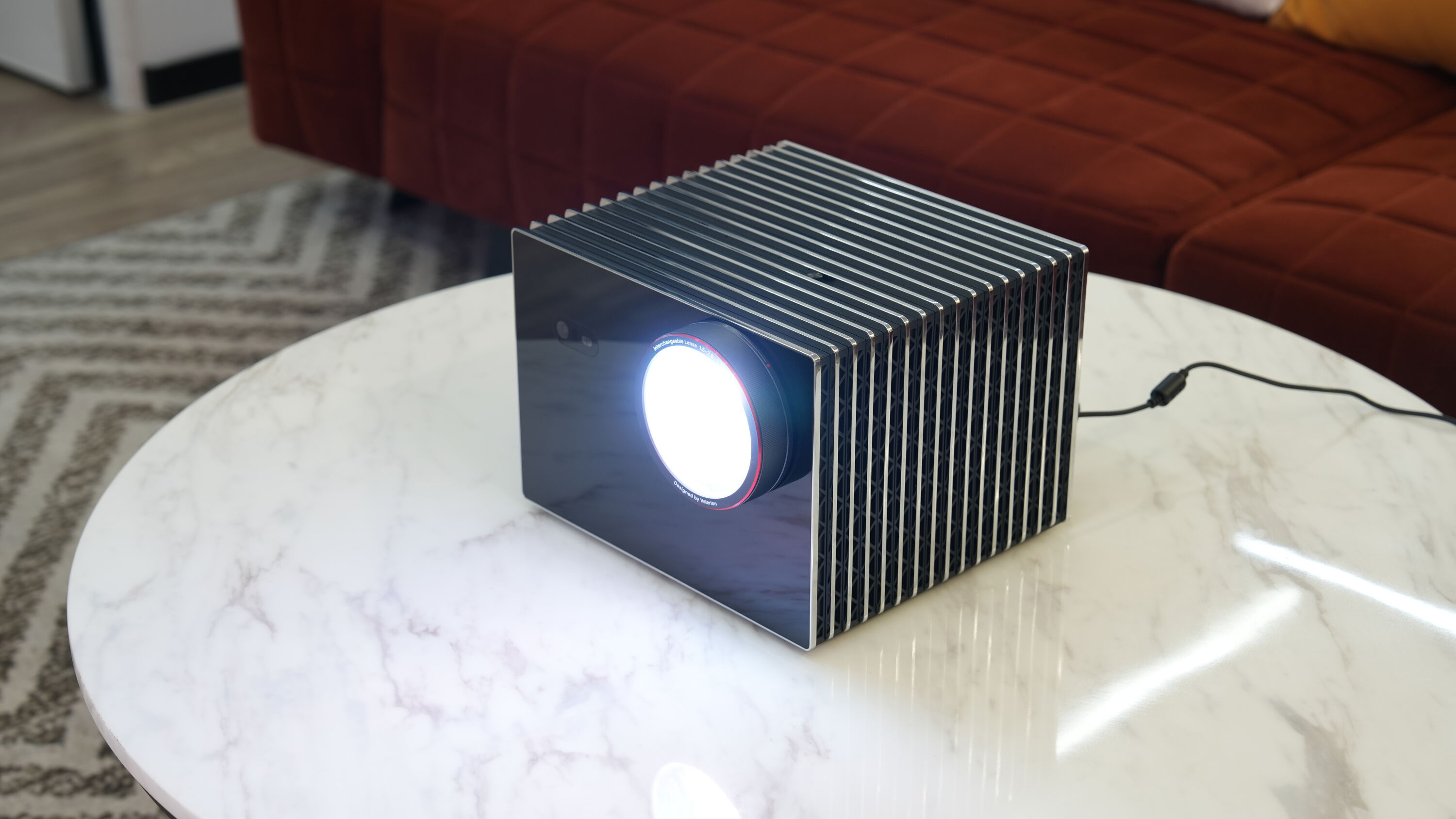 The sleek, metallic Valerion VisionMaster Max projector.