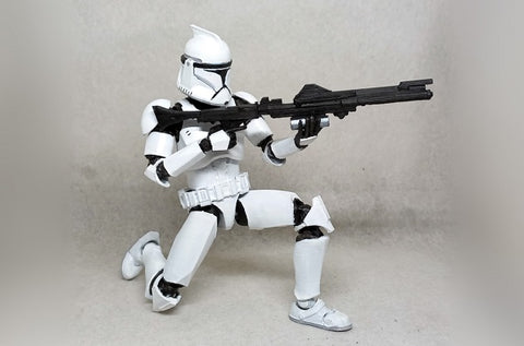 A 1/12 scale 3D printed Clone Trooper action figure with multiple points of articulation.