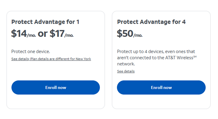 An infographic detailing AT&T Protect Advantage monthly costs and service fee structures.