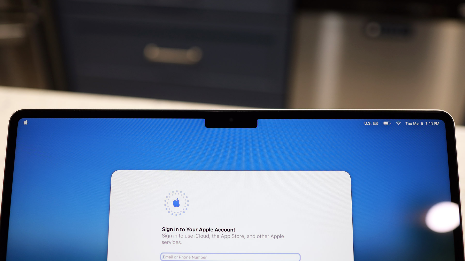 A side profile view showing the incredibly thin chassis of the M5 MacBook Air.