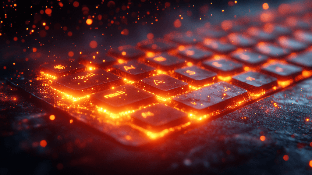 8-bit pixel art of a computer keyboard with a power icon.