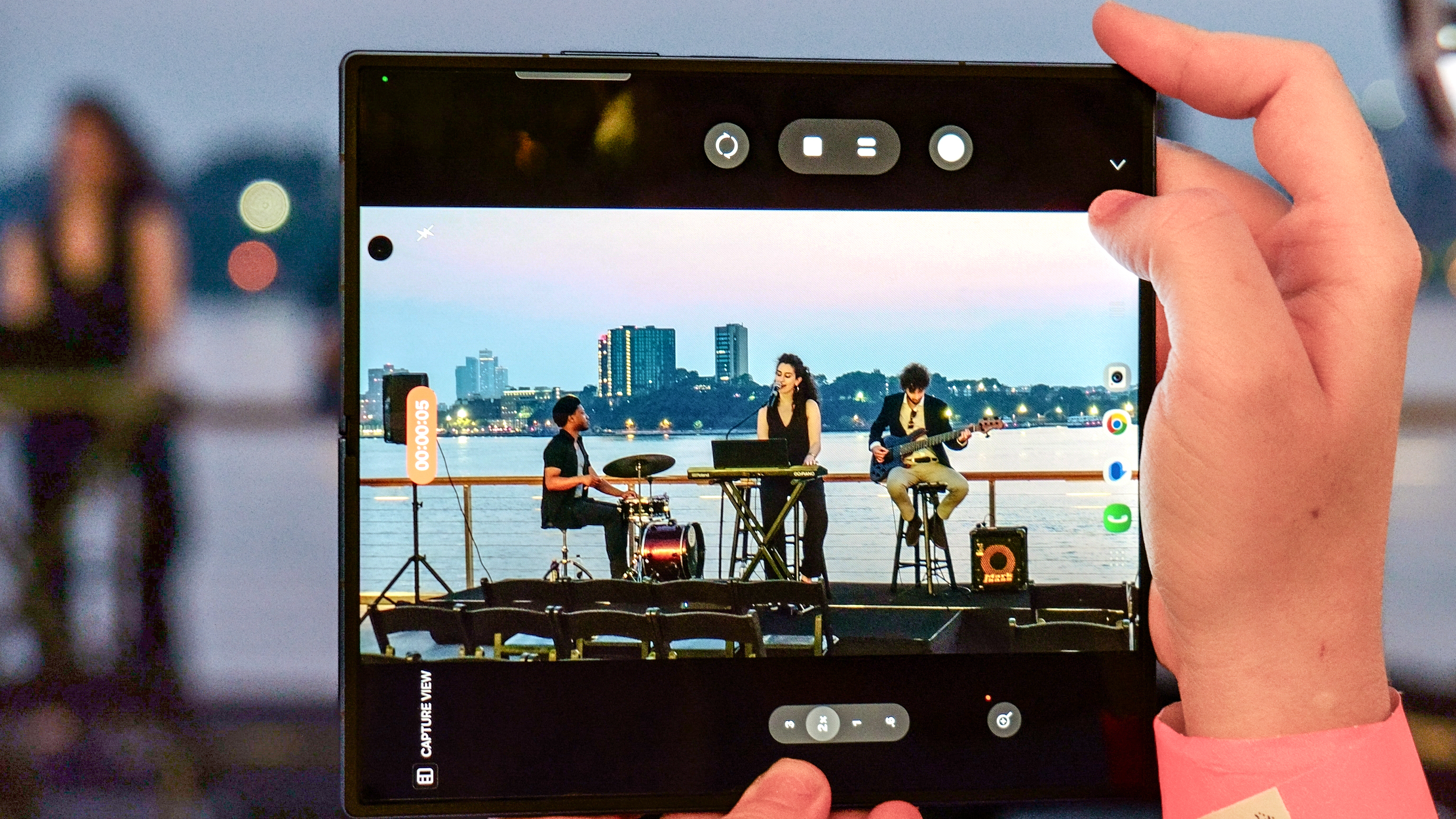 The camera interface on a Galaxy Z Fold 7 showing a high-resolution photo preview.