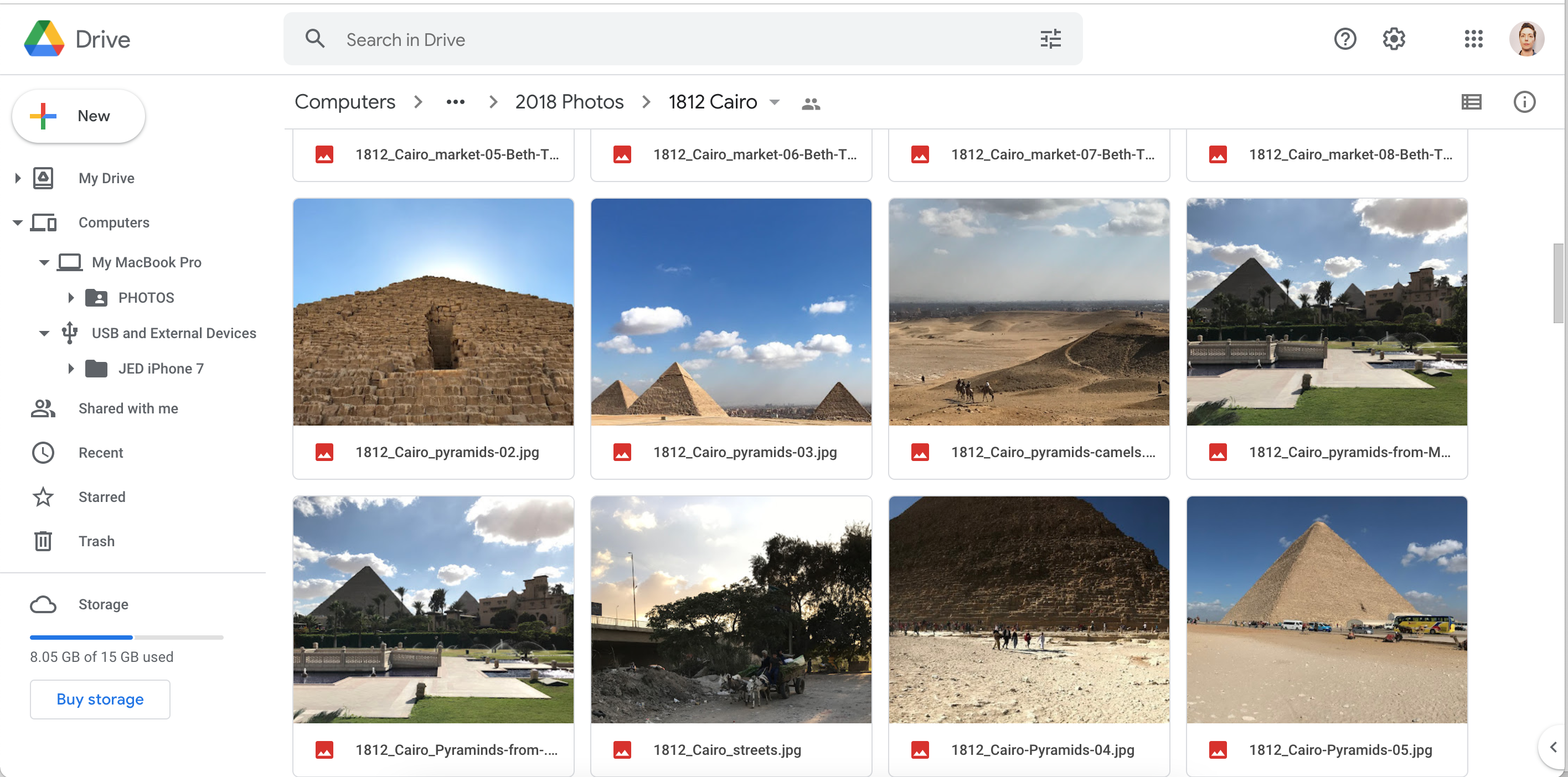 The Google Drive web application showing a grid of image file previews.