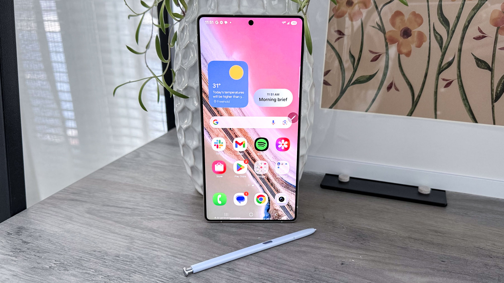 The Samsung Galaxy S25 Ultra with its included S Pen stylus.