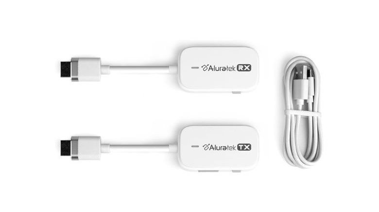 Aluratek Streamcast Pro Wireless 1080P HDMI Transmitter and Receiver units.