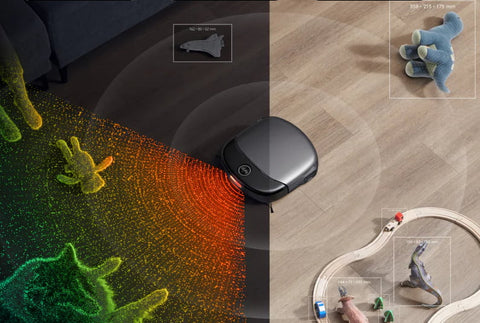 The eufy Omni S1 Pro robot vacuum showcasing its sleek design and TrueCourse mapping system.