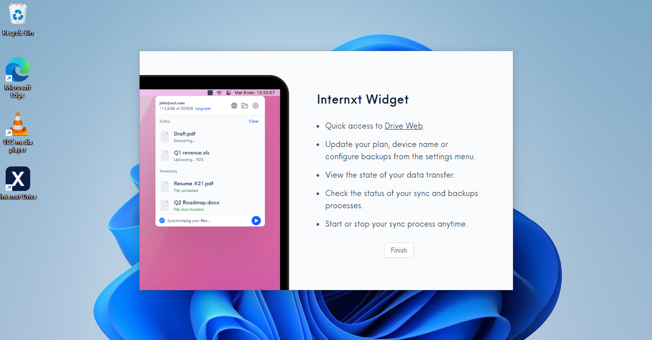 The dashboard view of Internxt's secure cloud storage platform.