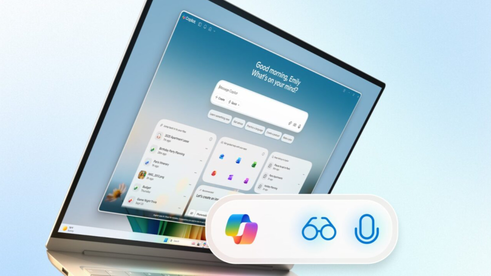 The Windows 11 Copilot side panel interface active on a laptop screen