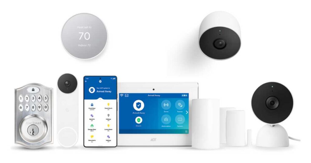 A comprehensive smart home security bundle including a keypad, cameras, and sensors.